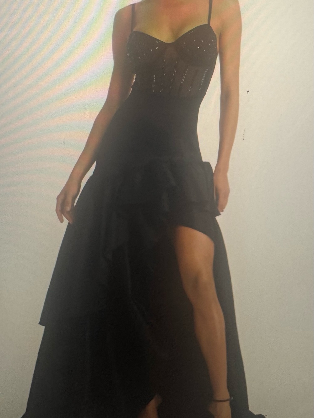 Fashion Nova Blurred Embellished Maxi Gown Black Size 2X NWT SHORT FRONT